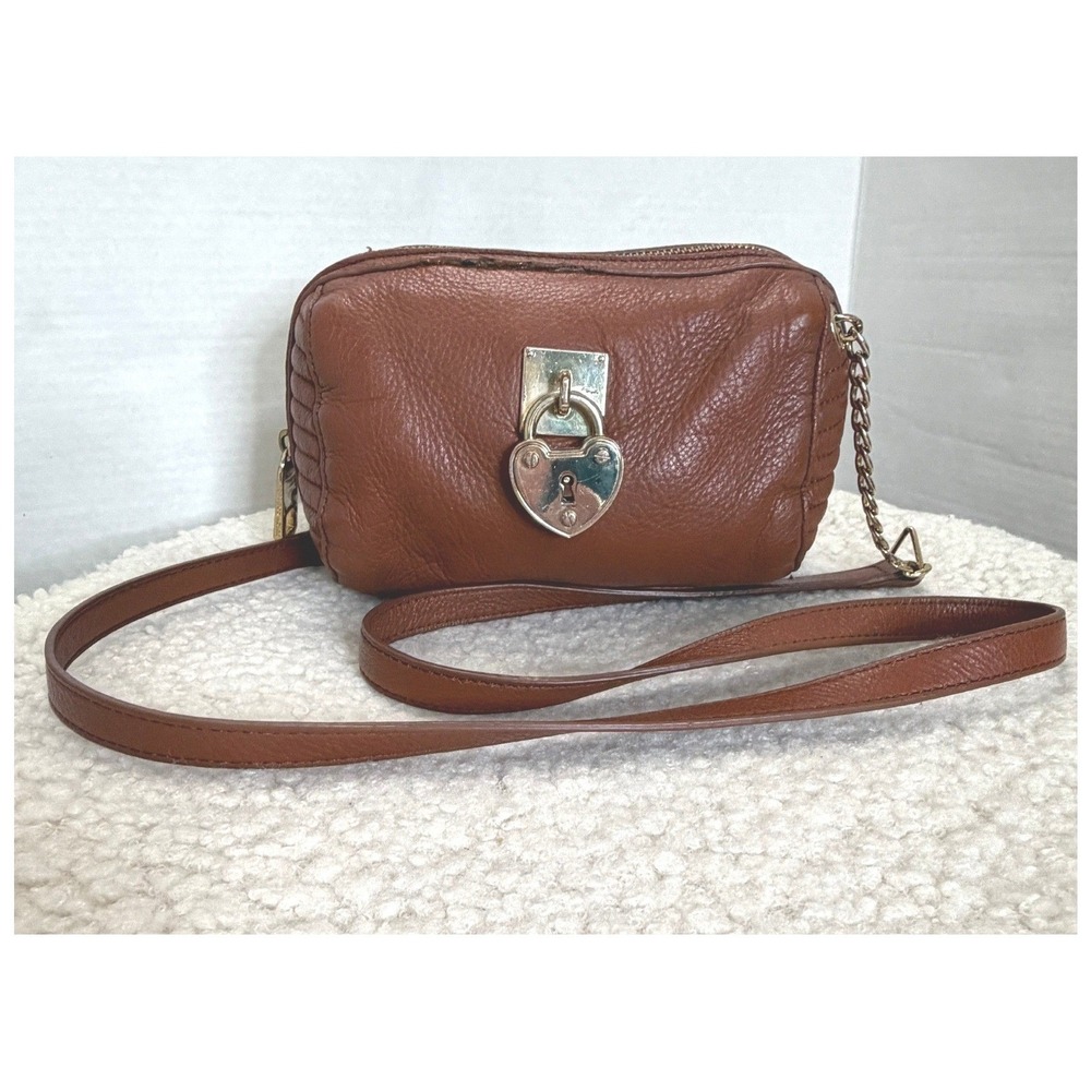 Juicy Couture Brown Leather Crossbody Bag Heart Padlock Leopard Print Lining
